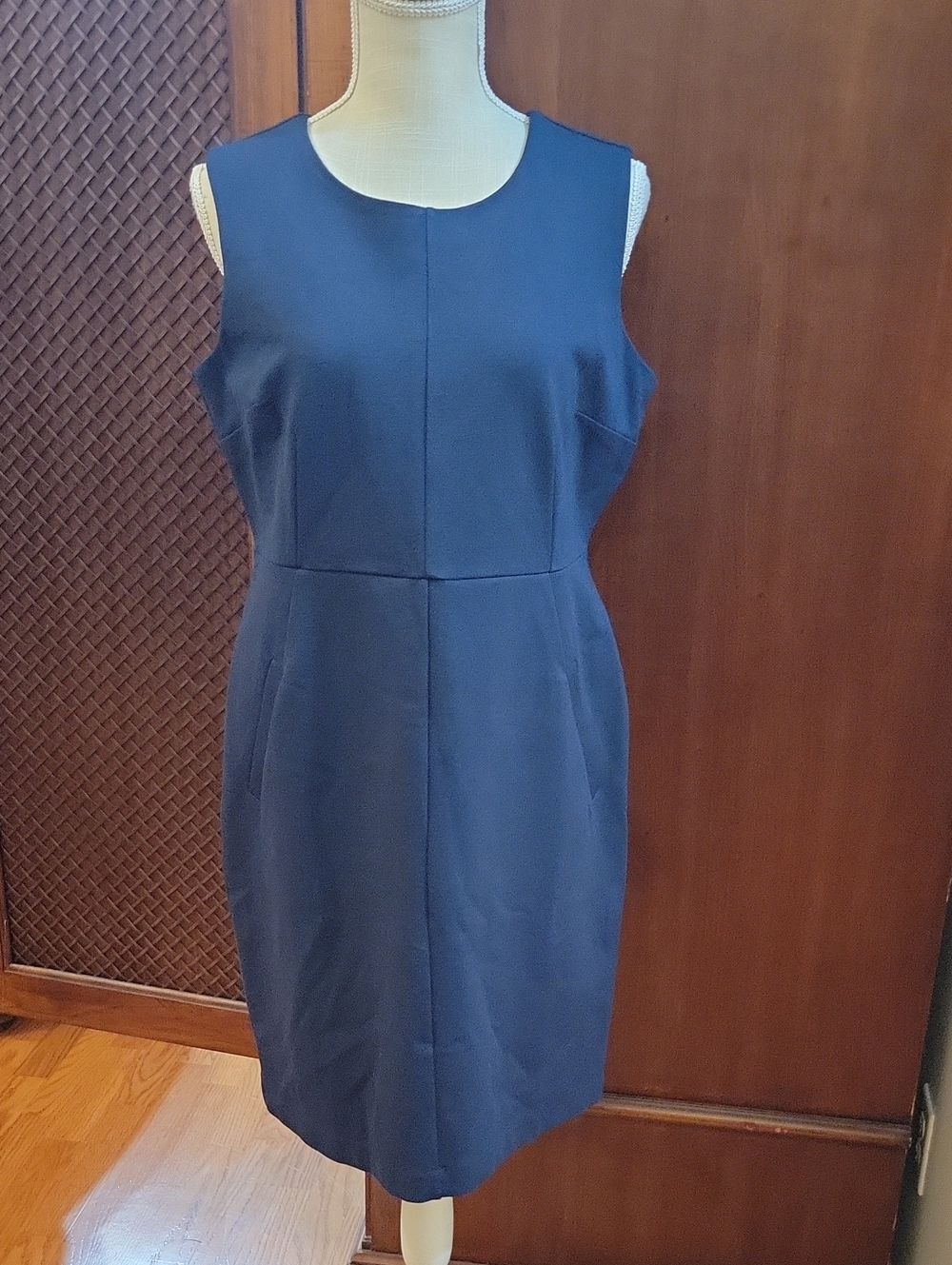 Lands' End | Classic Navy Blue Sleeveless Ponte Sheath Dress - Size 12 Petite